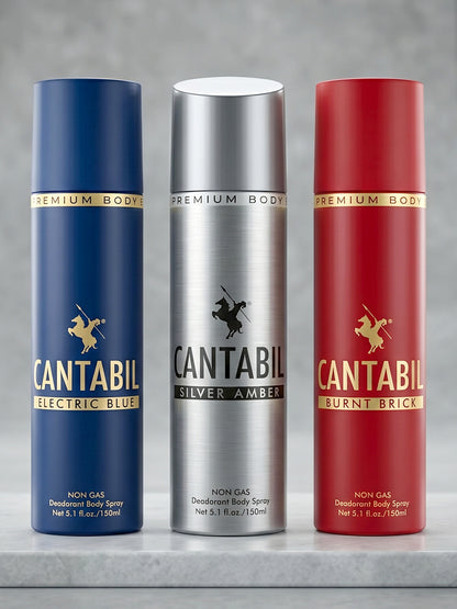 Electric Blue, Silver Amber, Burnt Brick Unisex Long Lasting No Gas Deodorant Spray  -  For Men & Women (450 ml, Pack of 3)