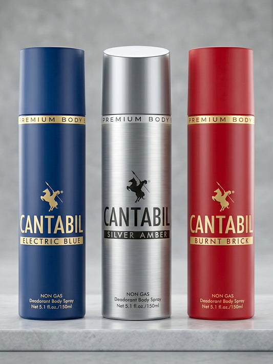 Electric Blue, Silver Amber, Burnt Brick Unisex Long Lasting No Gas Deodorant Spray  -  For Men & Women (450 ml, Pack of 3)