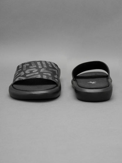 Men's Black Printed Sliders