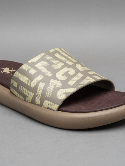 Men's Beige Printed Sliders