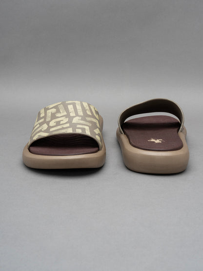 Men's Beige Printed Sliders