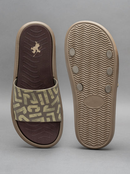 Men's Beige Printed Sliders