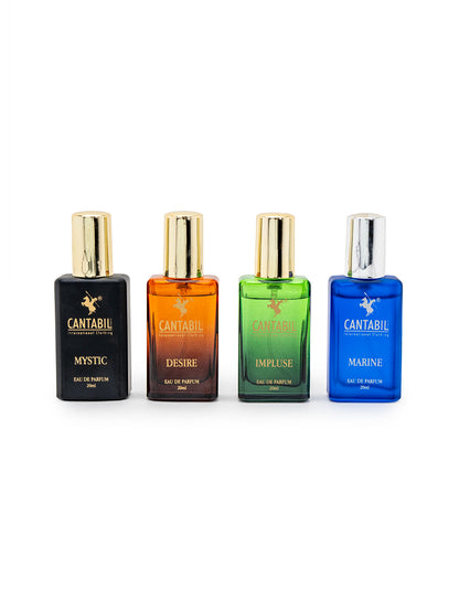 Luxury Long Lasting Impulse, Desire, Mystic & Marine Perfume for Men & Women | 4x20ml with Lemon, Jasmine & Musk | Eau De Parfum