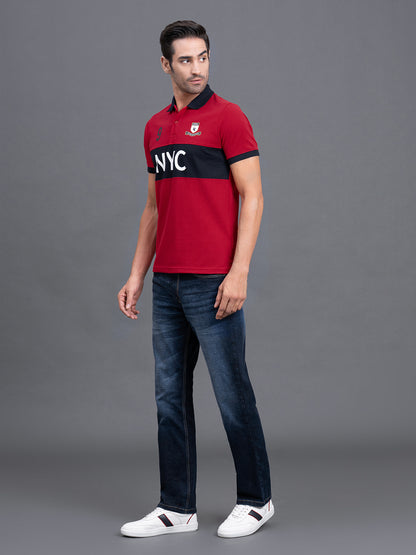 Men's Red Regular Fit Typography Half Sleeve Casual T-Shirt