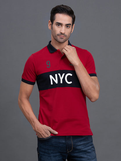 Men's Red Regular Fit Typography Half Sleeve Casual T-Shirt