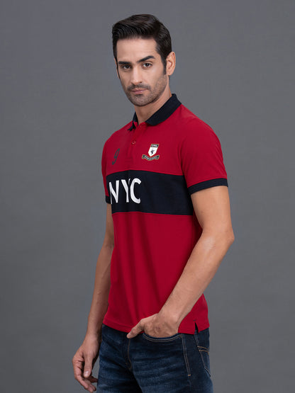 Men's Red Regular Fit Typography Half Sleeve Casual T-Shirt