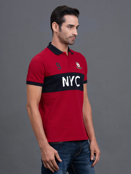 Men's Red Regular Fit Typography Half Sleeve Casual T-Shirt