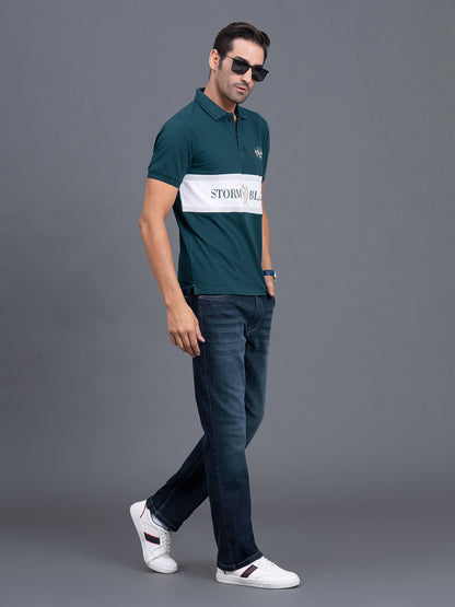 Men's Teal Regular Fit Typography Half Sleeve Casual T-Shirt