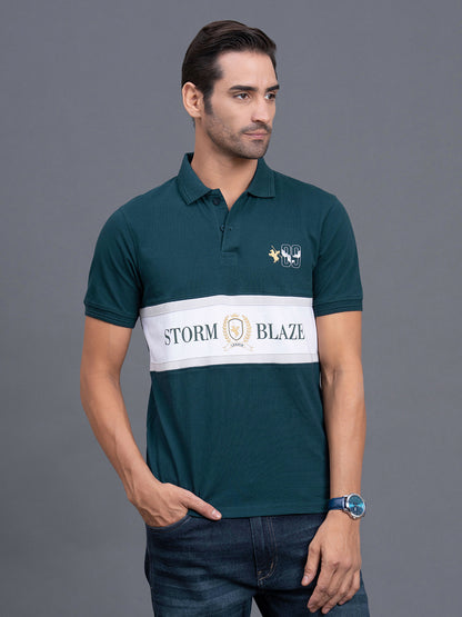 Men's Teal Regular Fit Typography Half Sleeve Casual T-Shirt