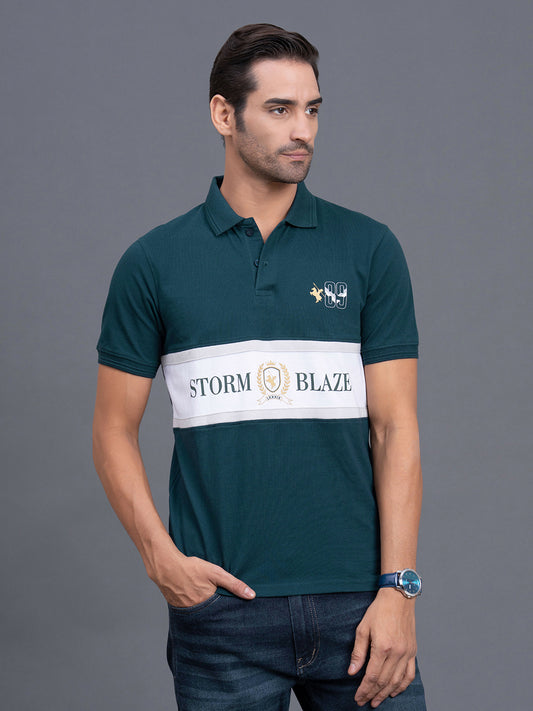 Men's Teal Regular Fit Typography Half Sleeve Casual T-Shirt