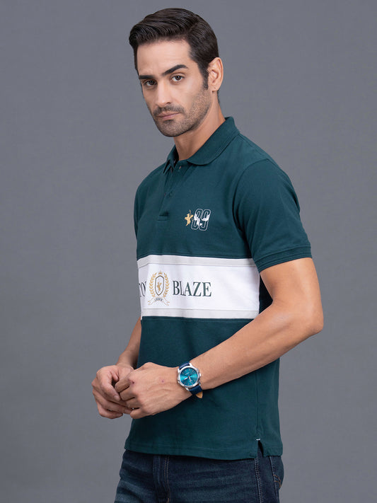 Men's Teal Regular Fit Typography Half Sleeve Casual T-Shirt