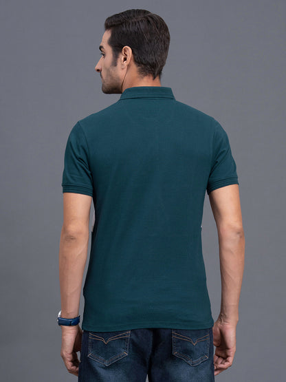 Men's Teal Regular Fit Typography Half Sleeve Casual T-Shirt