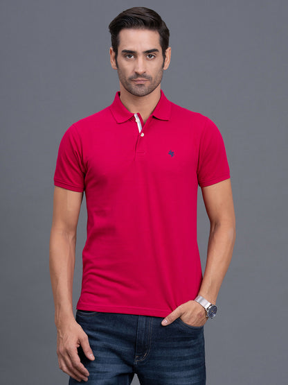 Men's Coral Regular Fit Solid Half Sleeve Casual T-Shirt