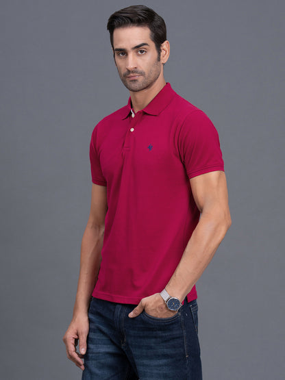 Men's Coral Regular Fit Solid Half Sleeve Casual T-Shirt