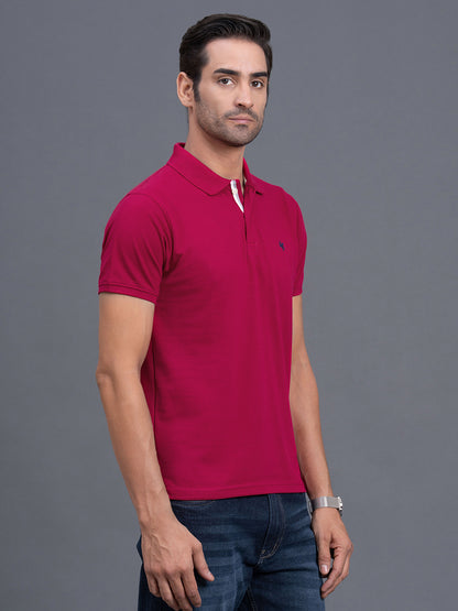 Men's Coral Regular Fit Solid Half Sleeve Casual T-Shirt