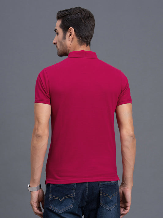 Men's Coral Regular Fit Solid Half Sleeve Casual T-Shirt