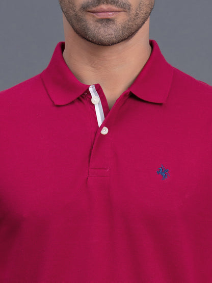 Men's Coral Regular Fit Solid Half Sleeve Casual T-Shirt