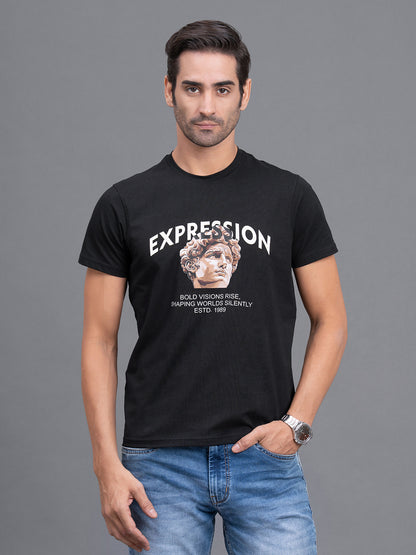 Men's Black Regular Fit Printed Half Sleeve Casual T-Shirt
