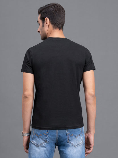 Men's Black Regular Fit Printed Half Sleeve Casual T-Shirt
