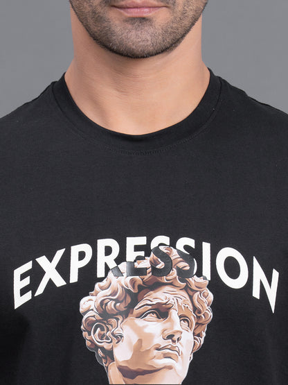 Men's Black Regular Fit Printed Half Sleeve Casual T-Shirt