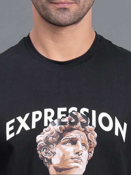 Men's Black Regular Fit Printed Half Sleeve Casual T-Shirt