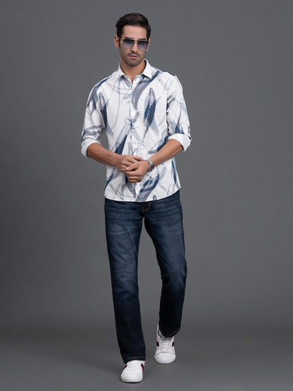Men's Sky Blue Printed Slim Fit Full Sleeve Casual Shirt