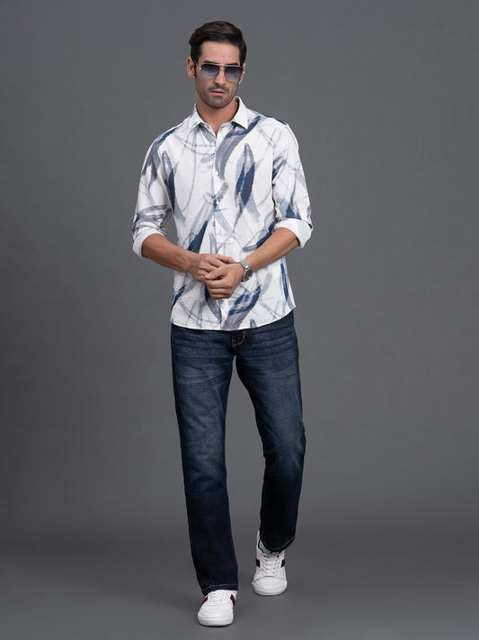 Men's Sky Blue Printed Slim Fit Full Sleeve Casual Shirt