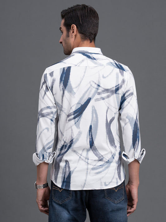 Men's Sky Blue Printed Slim Fit Full Sleeve Casual Shirt