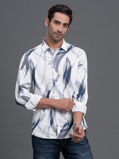 Men's Sky Blue Printed Slim Fit Full Sleeve Casual Shirt