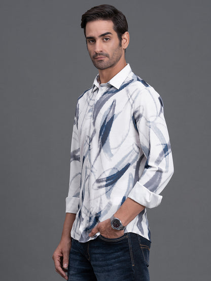 Men's Sky Blue Printed Slim Fit Full Sleeve Casual Shirt