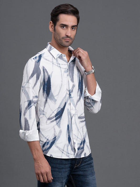 Men's Sky Blue Printed Slim Fit Full Sleeve Casual Shirt