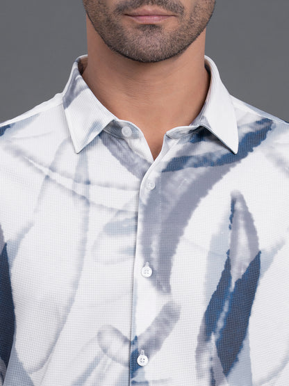 Men's Sky Blue Printed Slim Fit Full Sleeve Casual Shirt