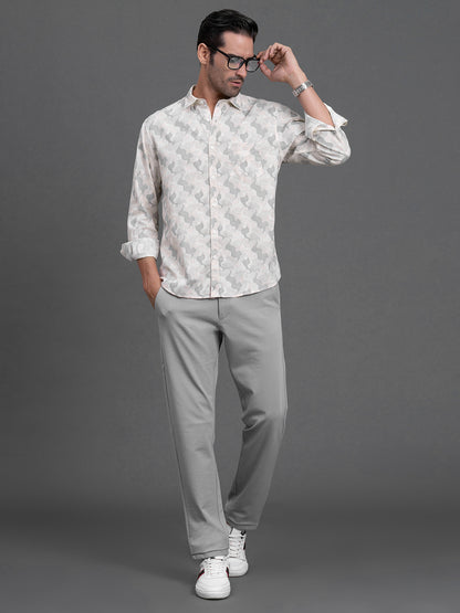 Men's Light Grey Regular Fit Solid Formal Trouser