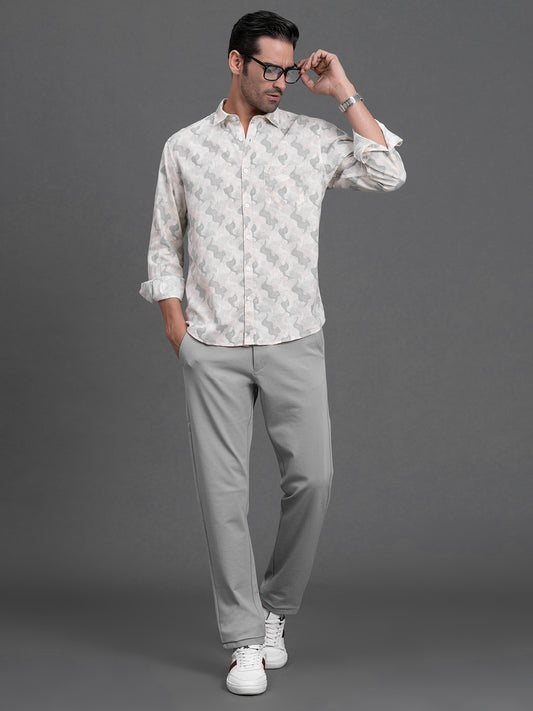 Men's Light Grey Regular Fit Solid Formal Trouser
