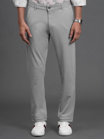 Men's Light Grey Regular Fit Solid Formal Trouser