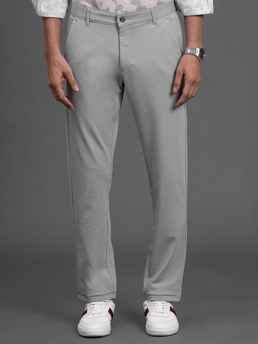 Men's Light Grey Regular Fit Solid Formal Trouser
