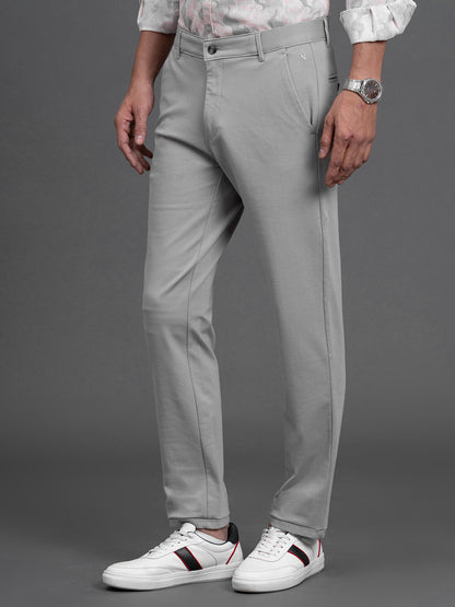 Men's Light Grey Regular Fit Solid Formal Trouser