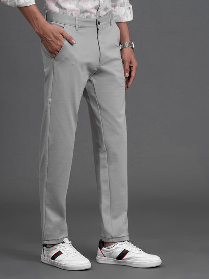 Men's Light Grey Regular Fit Solid Formal Trouser