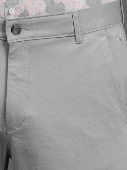 Men's Light Grey Regular Fit Solid Formal Trouser