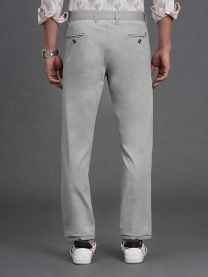 Men's Light Grey Regular Fit Solid Formal Trouser