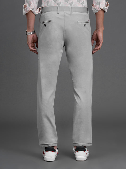 Men's Light Grey Regular Fit Solid Formal Trouser