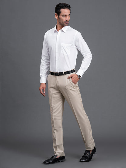 Men's White Solid Regular Fit Full Sleeve Casual Shirt