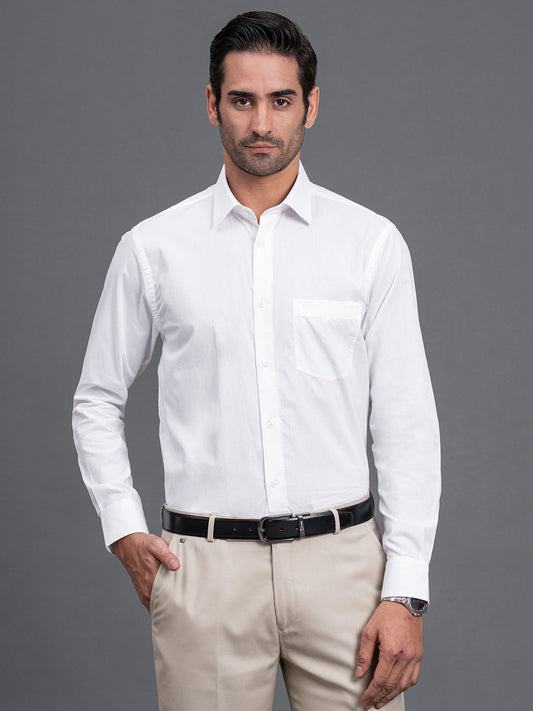 Men's White Solid Regular Fit Full Sleeve Casual Shirt