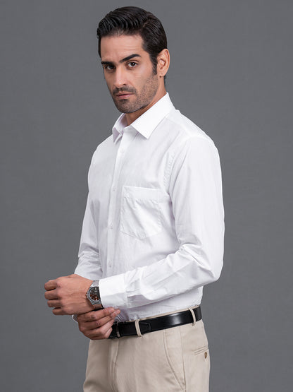 Men's White Solid Regular Fit Full Sleeve Casual Shirt