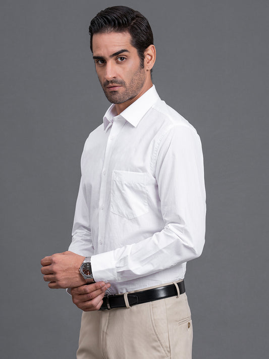 Men's White Solid Regular Fit Full Sleeve Casual Shirt