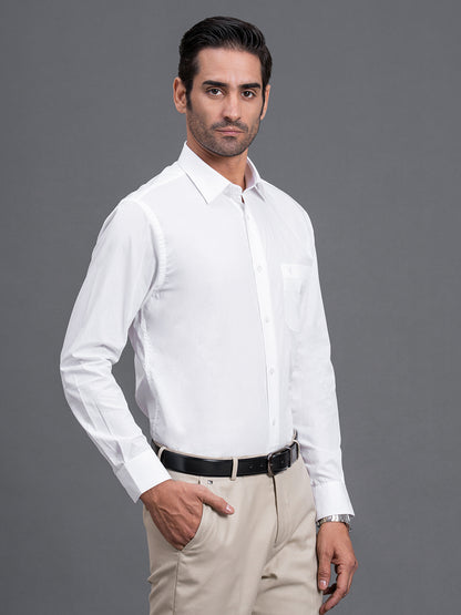 Men's White Solid Regular Fit Full Sleeve Casual Shirt
