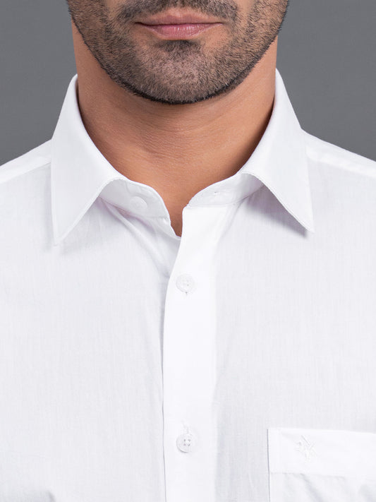 Men's White Solid Regular Fit Full Sleeve Casual Shirt