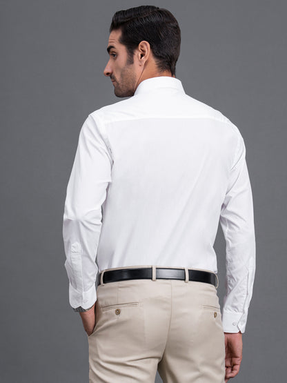 Men's White Solid Regular Fit Full Sleeve Casual Shirt
