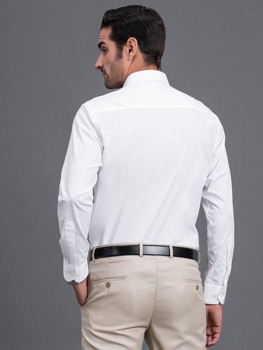 Men's White Solid Regular Fit Full Sleeve Casual Shirt