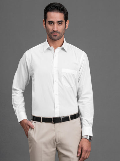 Men's White Solid Regular Fit Full Sleeve Casual Shirt
